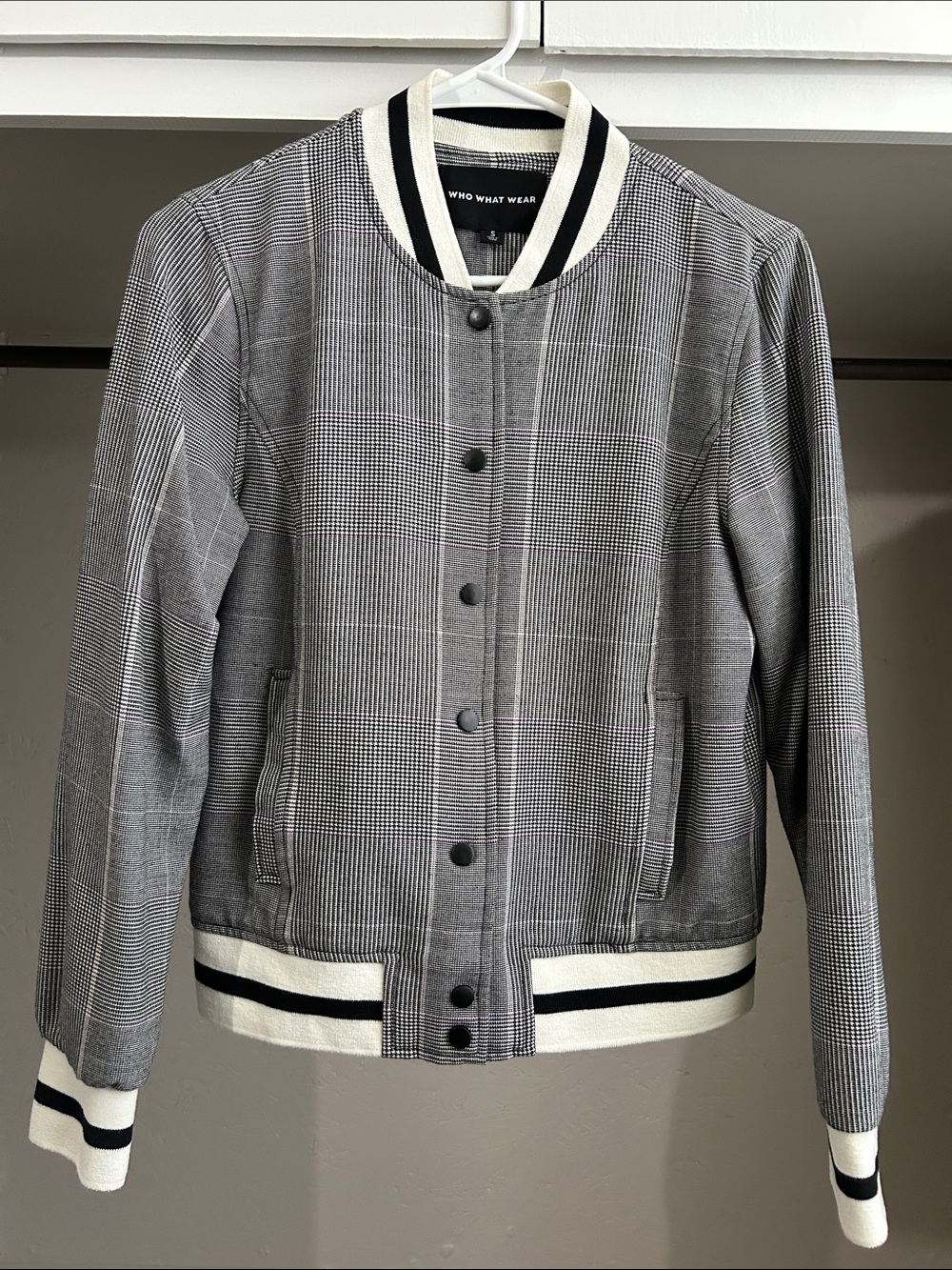 Who What Wear houndstooth print bomber jacket